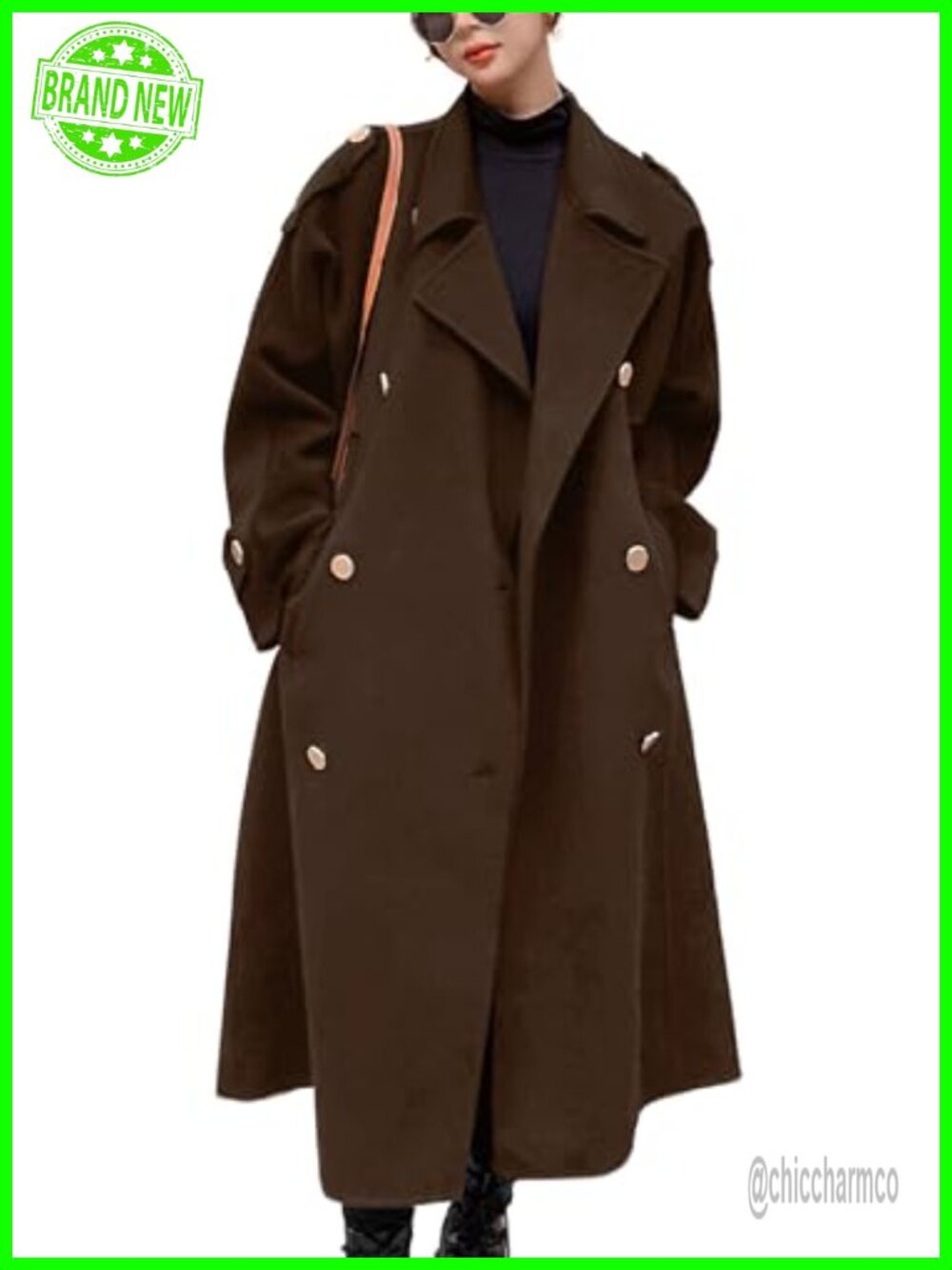 Double Breasted Midi Long Wool Pea Coat Notch Lapel Trench Coat